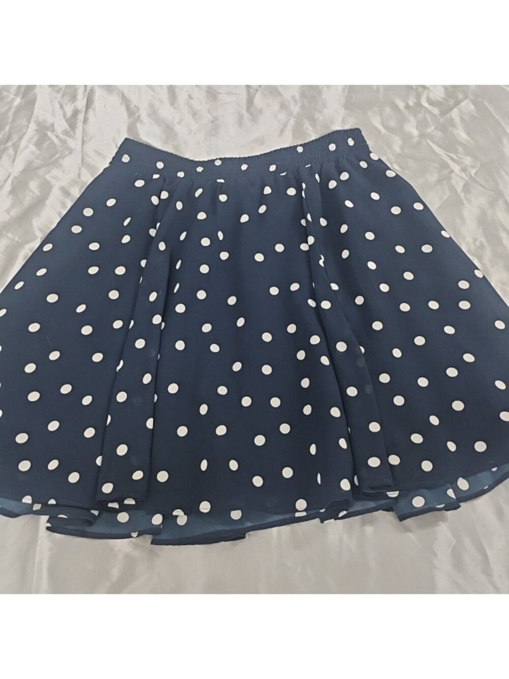Maison Jules Polka Dot Skirt Large Navy White Retro Midi Parisian Flowy Skater - Picture 8 of 12